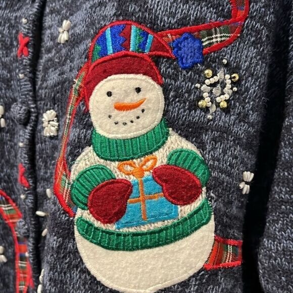 Designers Studio Blue Ramie organic linen and Cotton Snowman Sweater Size XL - Picture 7 of 16